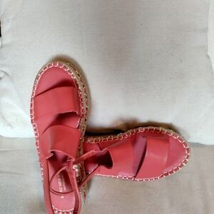 Andrew Marc Red Espadrille Shoes with Rope Trim
